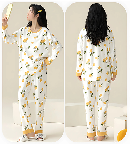 Elegant Cute Printed Plus Size Cotton Loungewear for Spring & Autumn