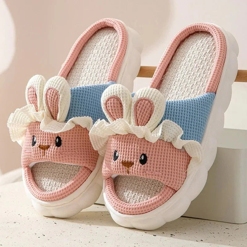 Women's Thick Sole Cute Rabbit Fluffy Warm Home Indoor Shoes