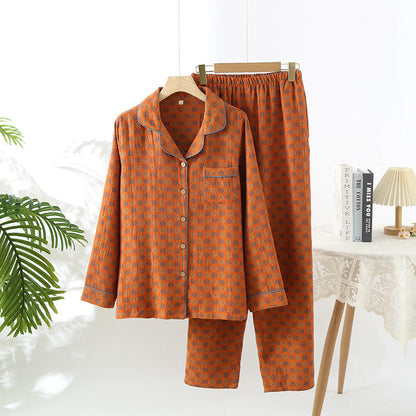 Sophisticated Retro Vibes Double Gauze Loungewear Set For Spring And Autumn