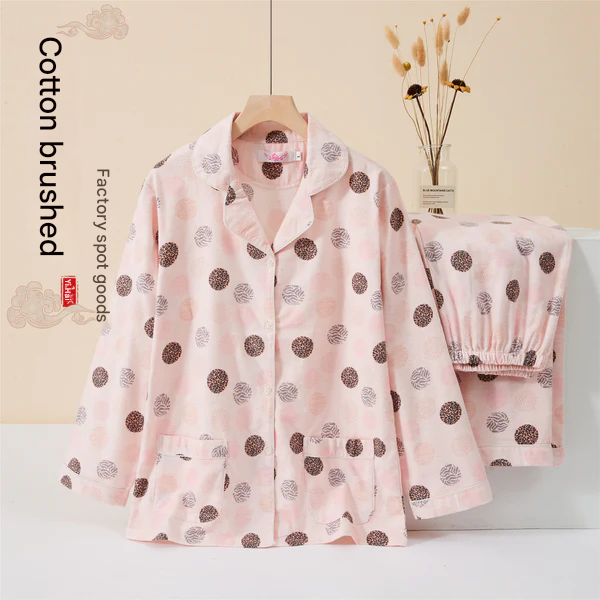 Women's Japanese-Style Cotton Flannel Sleepwear Set For Spring & Autumn