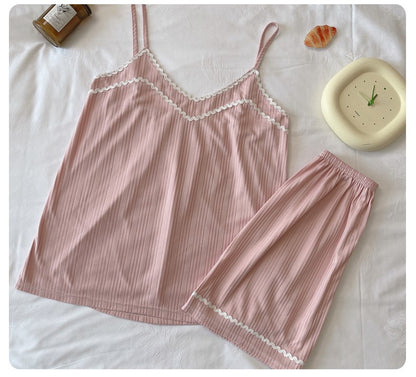 Summer thin suspender shorts pajamas V-neck loungewear set