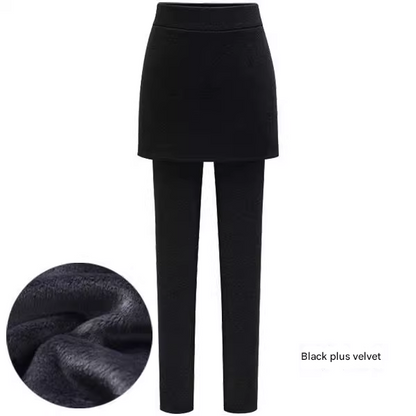 Winter Warmth Cotton and Fleece Leggings with Pleated Skirt Design